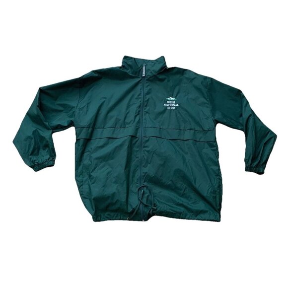 Irish National Stud Rain Jacket Windbreaker Green Large Packable Hood Unisex - Picture 1 of 11